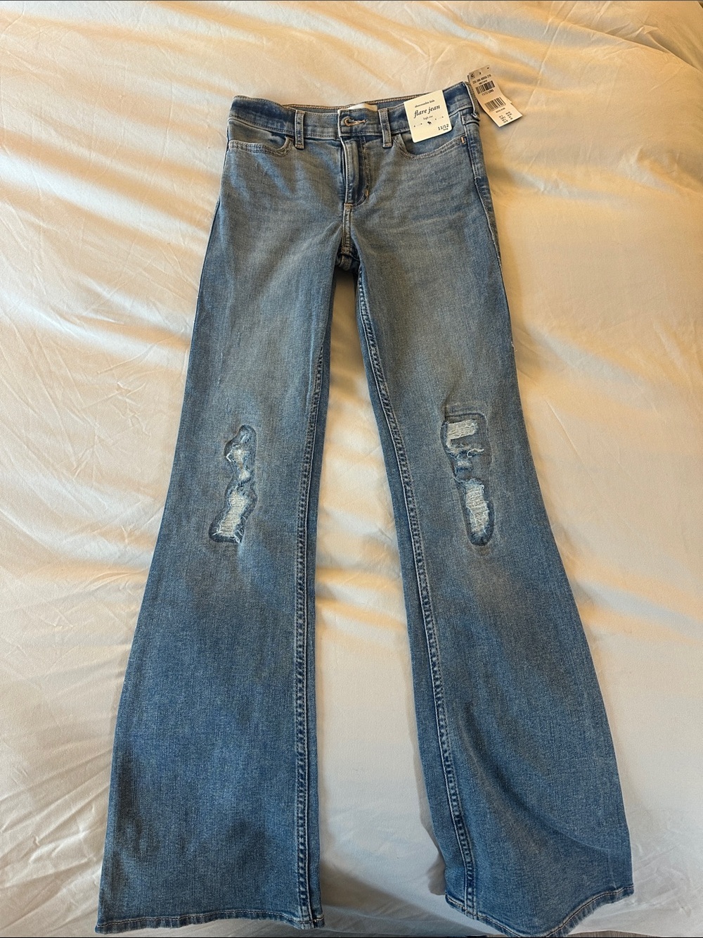 abercrombie kids Medium Blue Flare Jeans with Knee Distress